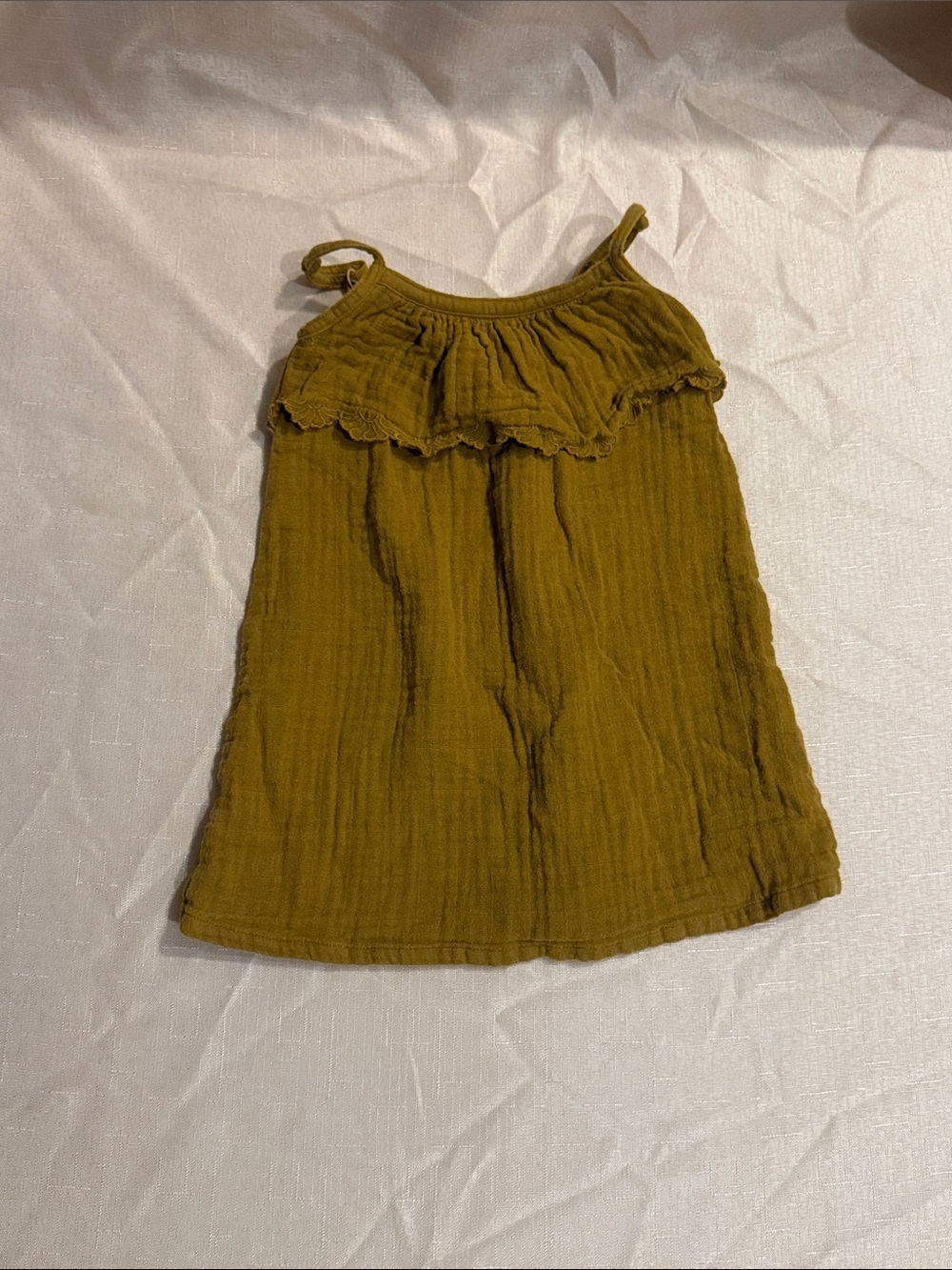 Unk Olive Green Cotton Ruffle-Top Kids Dress